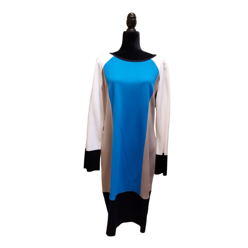 Saint John Blue, White, Black, Tan, Reversable Dress New With Tags Size 16